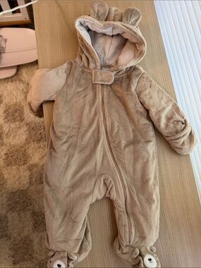 Carter's Tan Plush Hooded Baby Footed One-Piece